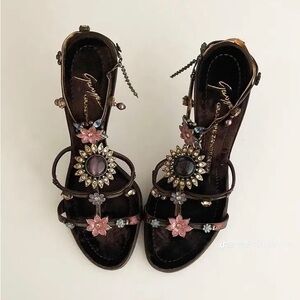 Giuseppe Zanotti Italian Luxury Rhinestone Flower Ankle Strap Sandal Heels 😍